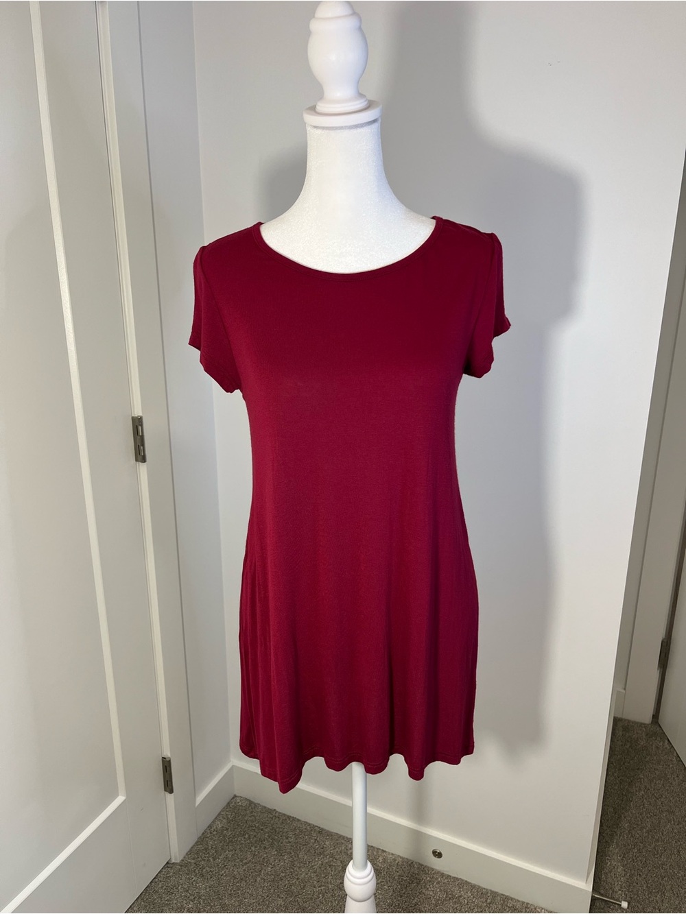 ENTI CLOTHING Short Sleeve Burgundy Red Swing Top -FREE SHIPPING on Bundles $95+